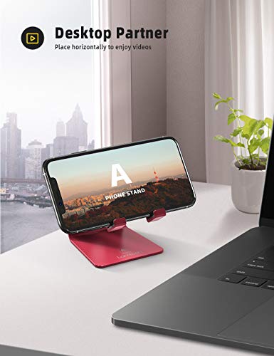 Lamicall Adjustable Cell Phone Stand, Desk Phone Holder, Cradle, Dock, Compatible With Phone 12 Mini 11 Pro Xs Max Xr X 8 7 6 Plus Se Charging, Office Accessories, All Android Smartphone - Red #TOP2