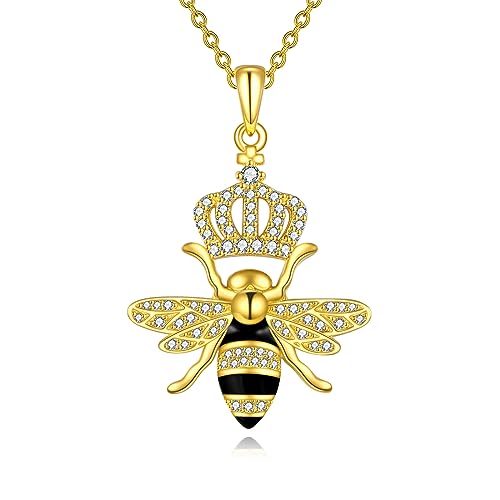 YAFEINI Bee Necklace Queen Bee Pendant Honeycomb 925 Sterling Silver Crown Jewelry Gifts for Women Girls