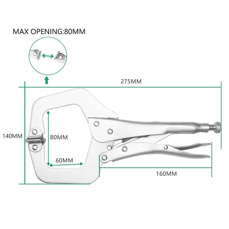 1PC 11in Heavy-Duty Locking C-Clamp Pliers Adjustable Welding Clamp Clip and Regular Tips Woodworking Welding Fixing Hand Tool