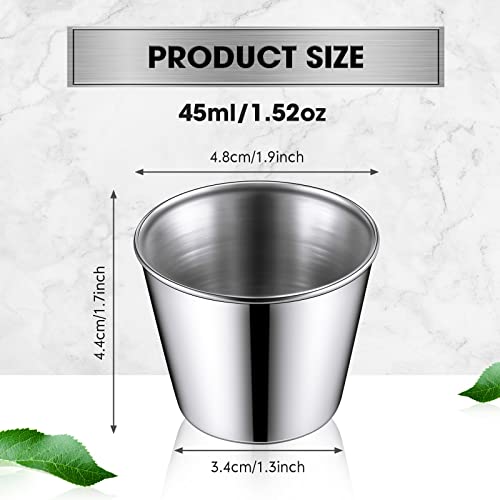 48 Pack Stainless Steel Condiment Sauce Cups 1.5 Oz Individual Round Condiments Ramekins Small Metal Ramekins Reusable Mini Dipping Cups Metal Condiment Cups Kitchen Vinegar Butter Ketchup #TOP2