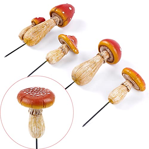 Kiktop Mushroom Decor Fairy-Garden Outdoor Decor - Mushroom Fairy Garden Accessories Outdoor Spring Patio Garden Decoration 4 Pcs Mushroom Garden Statues With Stakes (Red2+Orange2) #TOP2