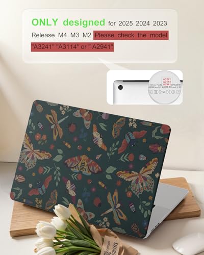 Image of iCasso for M5 MacBook Air 15 inch Case 2026 2025-2023 M4 M3 M2 Model A3448 A3241 A3114 A2941,Slim Protective Pattern Hard Shell Case for Mac Air 15.3 inch, Keyboard Cover + Screen Flim,Green Butterflies