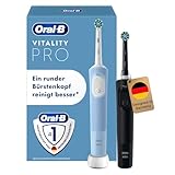 Oral-B Vitality Pro Elektrische Zahnbürste Doppelpack — Electric Toothbrush, Inkl. 2 Aufsteckbürsten — 3 Putzmodi für Zahnpflege, Zahnbürste Elektrisch, Designed by Braun, Schwarz und Blau