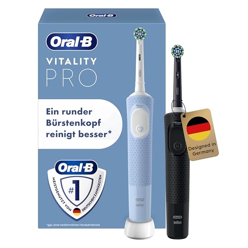 Oral-B Vitality Pro Elektrische Zahnbürste Doppelpack — Electric Toothbrush, Inkl. 2 Aufsteckbürsten — 3 Putzmodi für Zahnpflege, Zahnbürste Elektrisch, Designed by Braun, Schwarz und Blau