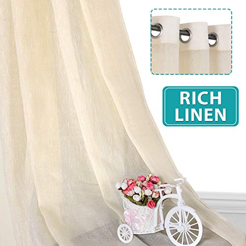 Flamingo P Linen Blended Curtains Semi Sheer Curtains 96 Inches Long Light Filtering Nickel Grommet Window Treatment Panels Privacy Added Drapes For Bedroom/ Living Room, Set Of 2, Beige #TOP2