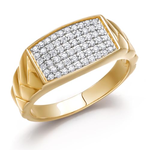 Gem Stone King 10k Yellow Gold White Lab Grown Diamond Ring For Men