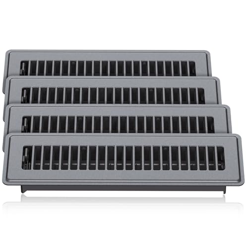 Image of 2 x 12 Floor Register, 4 Pack - Gray Vent Covers for Home Floor, Anti-Rust Coated Metal Surfaces with Adjustable Airflow Control Lever, Ideal for HVAC Systems, Living Room & Bedroom Floor Vents