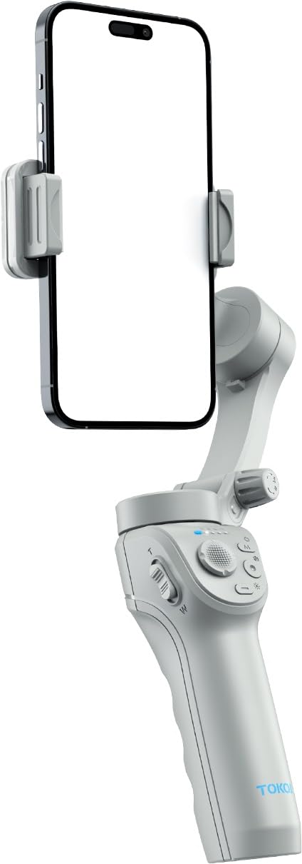 Gimbal Stabilizzatore per Smartphone, Luce Regolabile, Cavalletto Treppiedi Pieghevole