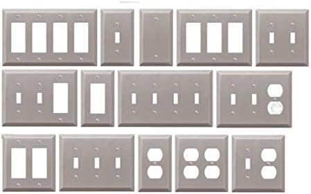 Wall Switch Plate Cover Century Brushed Nickel Outlet Toggle Decora Rocker Metal (1 Toggle 1 Duplex)