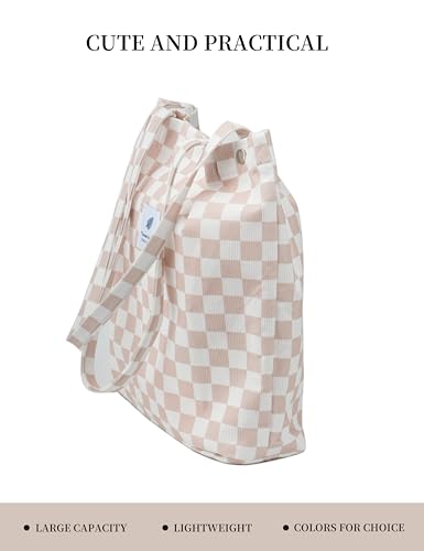 Image of TOPASION Cute Corduroy Tote Bag Canvas Shoulder Handbags for Women Travel Shopping