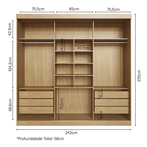 Guarda Roupa Casal 3 Portas de Correr Samambaia Cabecasa Madeiramadeira Carvalho