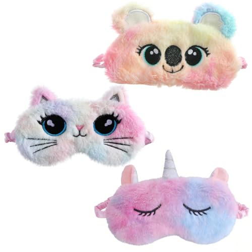 VEOIRXU 3 peças anti-face para dormir crianças anti-face para dormir animais pelúcia máscara de sonho animados bonitos anti-fazes dormir respirável para crianças e adultos (colorido, gatos coala e