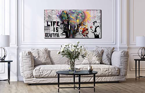 Jkwall77 Elephant Pictures Wall-Art For Bedroom - Graffiti Canvas Wall Art Bedroom Decor For Teen Boy - Abstract Wall Painting Ready To Hang Size 40" X 20" #TOP4