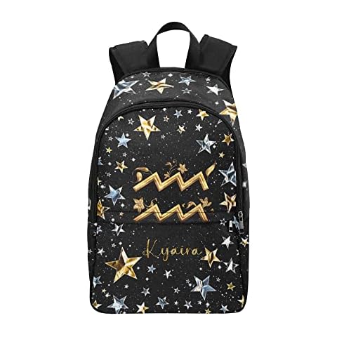 Zodiac Aquarius Personalised Casual Backpack,Custom College School Bag with Name Travel Laptop 17 Inch For Teen Boy Girl Cover