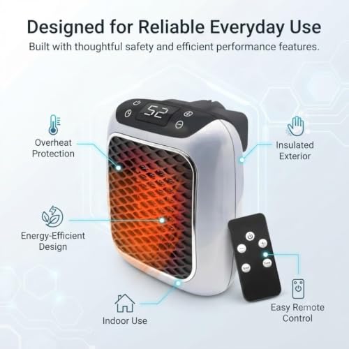 Image of Wall Mounted Electric Convector Heater 800W Silent Infrared Room Warmer Space Saving Design for Bedroom Bathroom Office