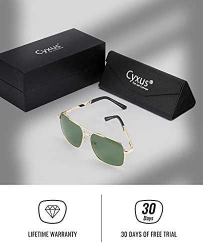 Cyxus Óculos de Sol Polarizados Retangulares Aviador Masculino Feminino Proteção UV400 Armação Metál
