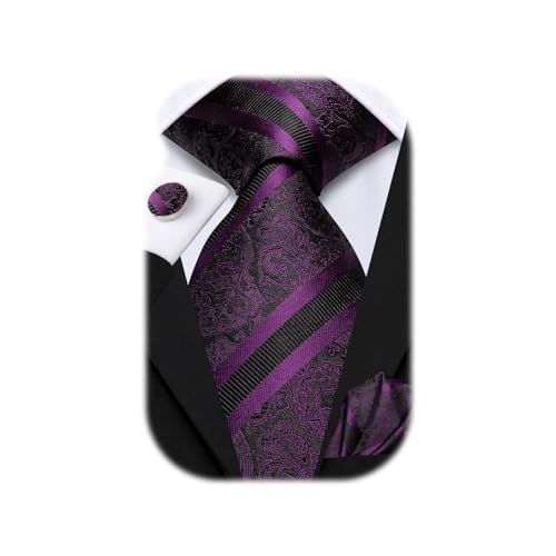 Image of Hi-Tie Men 63inches Tie Set Extra Long Necktie Paisley Tie Pocket Suqare Cufflinks Big and Tall Men Tie