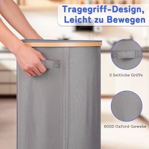 efluky Pfandflaschen Sammelbehälter mit Deckel, 100L Groß Pfandflaschen Aufbewahrung mit Zwei Tragetasche, Grau Behälter Leergut & Altglas Aufbewahrung, Flaschensammler mit Loch für Küche