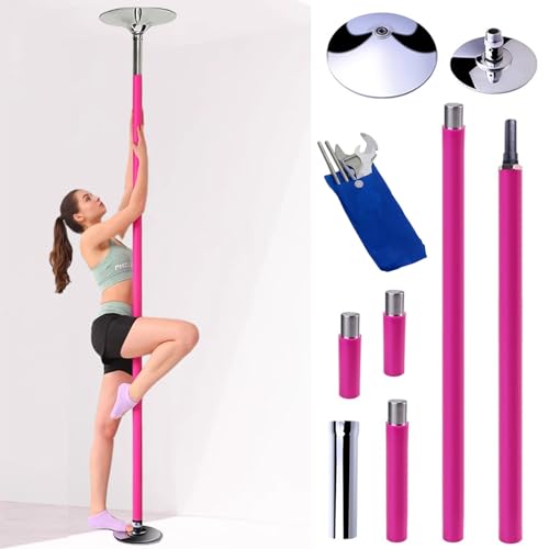 JYBNBBE Premium Dance Pole Removable Spinning Static Dancing HeavyDuty Steel Pole Adjustable Height,Dancer Pole,Pink Silicone Dance Pole for Ceilings, Indoor Bedroom Fitness Danc,Pink-9ft-9.5ft