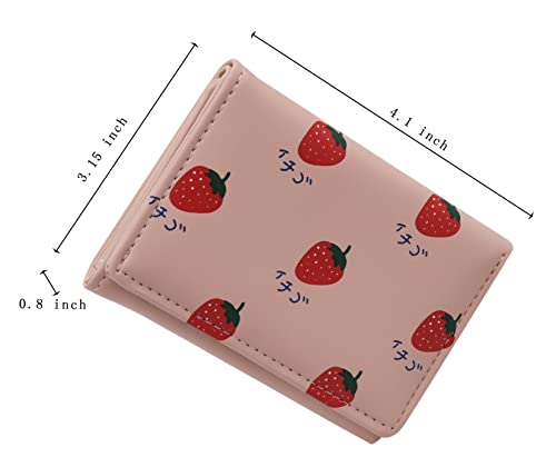 Small Trifold Cute Kawaii Strawberry Wallet for Women Girls(Pink)2