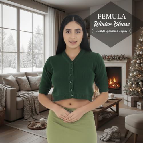 Image of Women Winter Wear V-Neck Half Sleeves Regular Fit Woollen Blouse