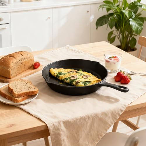 Cast Iron Frying Pan 10 Inch, Skillet Frying Pans with Pour Spouts for Gas, Induction, Grill - No Coating, Chemical-Free, Oven Safe, Even Heating Cookware, Naturally Nonstick with Oil Seasoning by Komost - Image 5