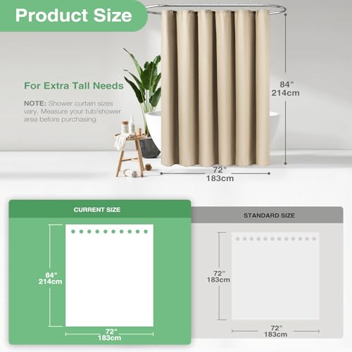 Dynamene Extra Long Shower Curtain,84 Inch Long Beige Waffle Weave Weighted Thick Fabric Bathroom Shower Curtain, Neutral Large Hotel Bath Curtain Set with 12 Plastic Hooks,72x84,Beige/Khaki by Dynamene - Image 3