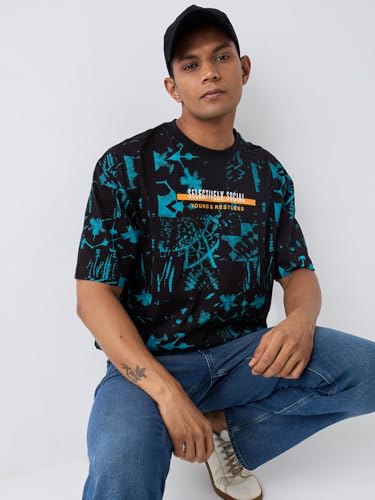 Image of Spykar Men's Oversized Round Neck Half Sleeve Printed Casual T-Shirt