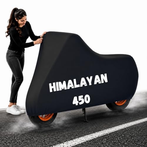 Image of Powerfull Bike Body Cover for Himalayan 450 Dustproof Scratchproof - 100% Waterproof Himalayan 450 Cover for Two Wheeler, Outdoor Full Motorcycle Cover with UV, Duty, Rain Protection - Black