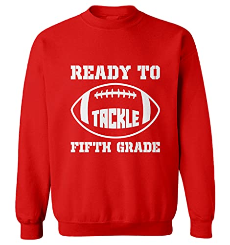 Ready To Tackle Fifth Grade - Football Youth Fleece Crewneck Sweater (Red, X-Large (Youth))