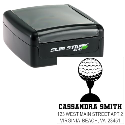 Image of Compact Golf Ball Tee Slim Pre-Inked Rubber Stamp - for Online Shop Orders | Choice of 5 ink colors. Made to Order Golf Stamp. Compact Rubber Stamp. Pre-inked body. Quiet stamping. Dense, sharp imprint.