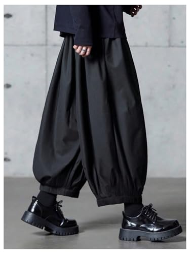 Men's Wide Leg Baggy Business Dress Pants Drawstring Waist Harem Pants Crop Trousers with Pockets4