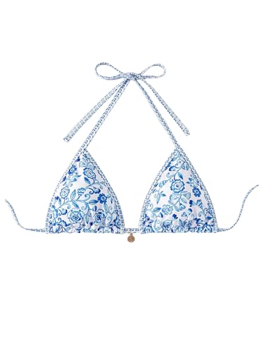Verdusa Women's Floral Print Triangle Halter Bikini Tops Tie Back Swimwear Top