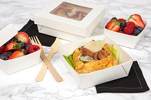 Image of PacknWood 210KRAYWH135 - White Box with Window - Small White Kray Box with Window Lid - White Bakery Box with Window (22 oz Capacity) - (4.7 x 4.7 x 2) (250 per case)