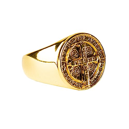 Anel Medalha De São Bento Masculino Aço Inoxidável Regulável (Dourado)