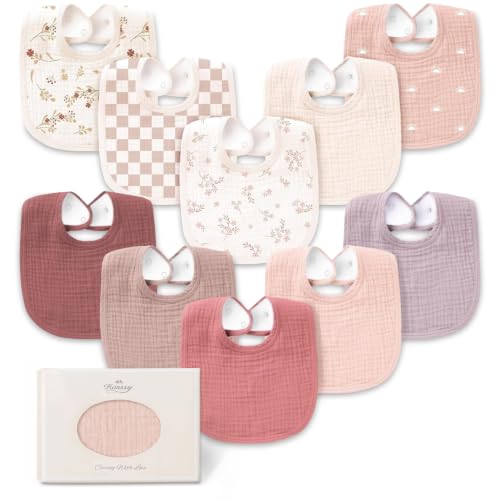 Image of Konssy 10-Pack Muslin Baby Bibs for Drooling and Teething