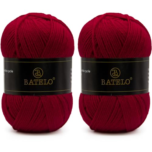 Image of 2 Pcs Crochet Yarn, Soft and Fluffy Acrylic Yarn, 4ply DK (Light), 262yd(150g) - Wine Red