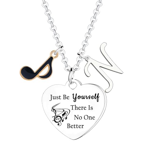 Image of DBIMSPC Music Necklace with Initial Letter A-Z Necklace Just Be Yourself Gifts for Music Lovers Gifts for Singer Fans Gifts Inspired Fans Gift Music Themed Gifts for Fans Daughter Women, One Size