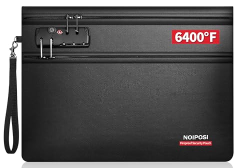 Noiposi 6400℉ Fireproof Document Bag with Lock,Dual-Zip Compartments Fireproof Money Bag for Cash and Documents,12 Layers Heat Insulated Fireproof Pouch with Zipper,Protects Important Papers,Valuables