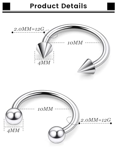 F136 Titanium 20/18/16/14/12/8/4/2g Septum Nose Rings Gauge Earrings Lip Rings Prince Albert Jewelry Internally Threaded Horseshoe Hoop Piercings3