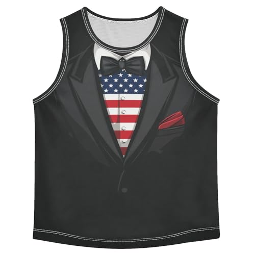 Boys Tank Top Shirts American Flag Tuxedo Sleeveless T-Shirts Crew Neck for Kids Clothing Children