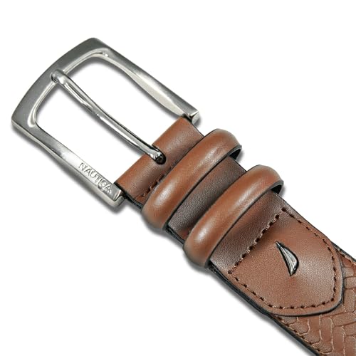 Image of Nautica Men's Casual Leather Belt | Everyday | Classic | Pants | Jeans | Khakis | Chinos | Metal Buckle