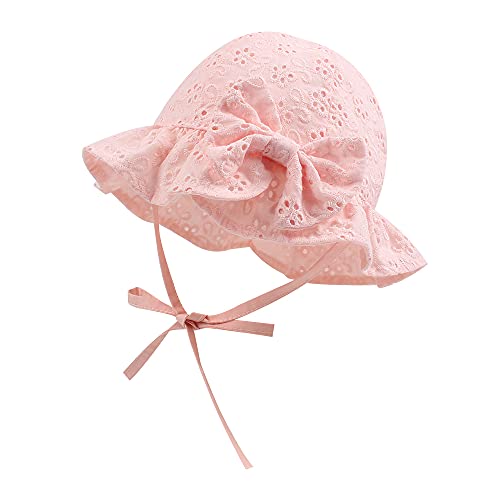 Bow Baby Girls Summer Hat Flower Toddler Girls Sun Hat Cotton Breathable Infant Hat (Pink Flower, M) #TOP11