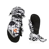 [Vgo...] ティーンエイジボーイズ 羊革スキーグローブ -20℃防寒 360° 防水透湿 3M シンセレート G150 タッチスクリーン対応 8-13 (GA2475FLWP,S, ブラック＋ホワイト)