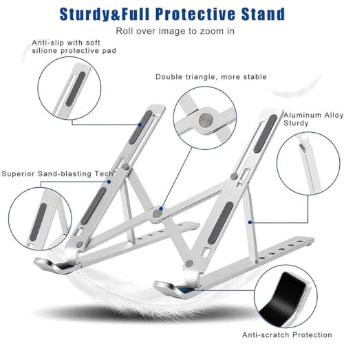 Image of Adjustable Aluminum Ergonomic Foldable Portable Tabletop Laptop /Desktop Riser Stand Holder Compatible for MacBook, HP, Dell, Lenovo & All Other Notebook