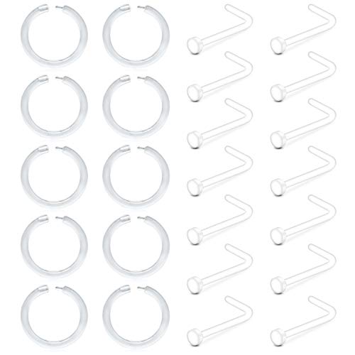 AVYRING 18g Clear Flexible Nose Rings Retainers Nose Rings Hoop Piercing Replacement for MRI Pregnancy Sports Plastic Nostril Piercing Retainer