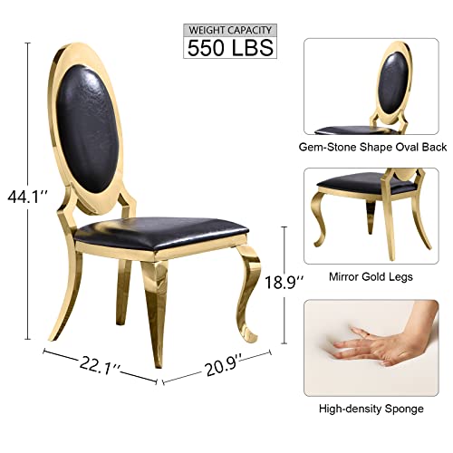 Acedécor Black Leather Dining Chairs, Classic King Louis Upholstered Chairs, Luxurious Polished Gold Oval Back And Legs, Mid-Centure Modern (Set Of 6) #TOP2
