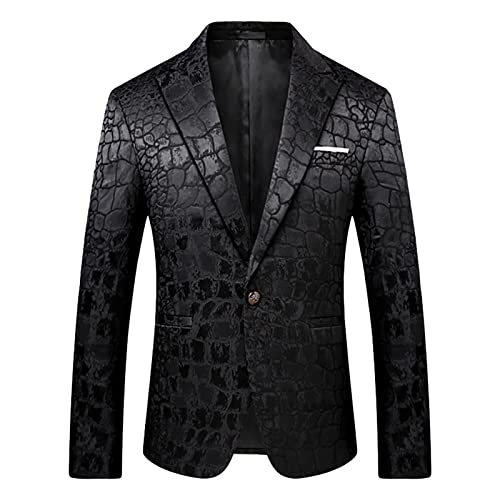 Image of Men's One Button Stylish Jacquard Wedding Blazer Dinner Prom Party Sports Coats Luxury Embroidered Tuxedo Jacket (Black,Medium)