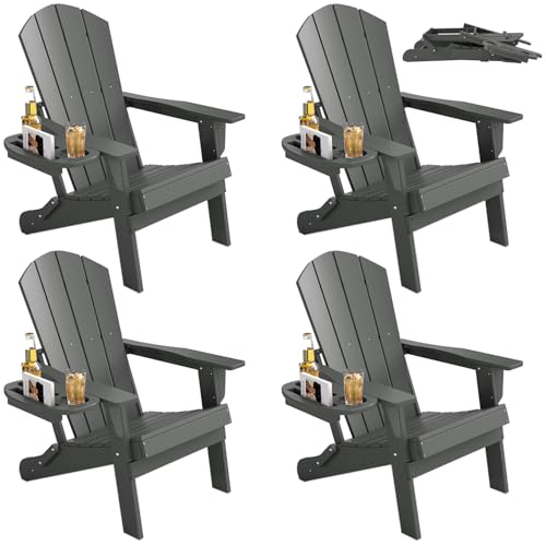 FOOWIN Folding Adirondack Chair Set of 4, HDPE Adirondack Chairs