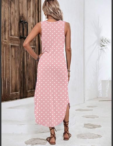 Image of Zeagoo Women Floral Summer Casual Beach Printed Tank Dress with Pockets Pleated Front Long Dress